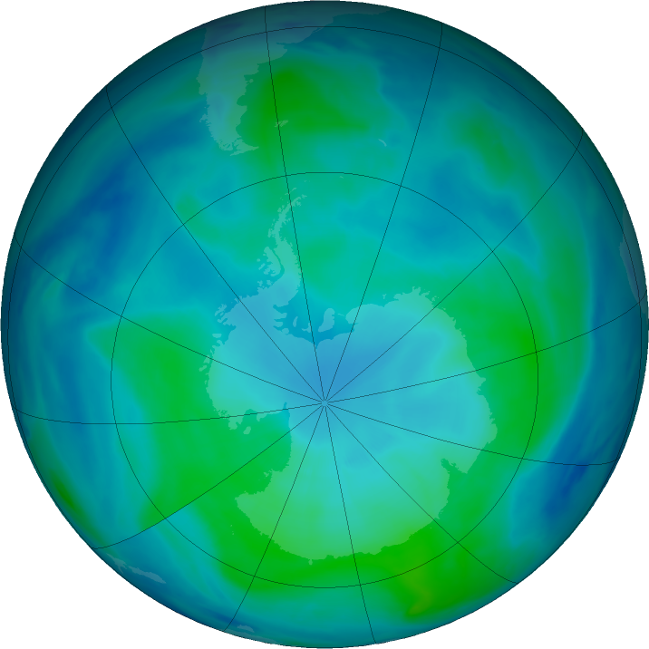 Antarctic ozone map for 28 February 2022